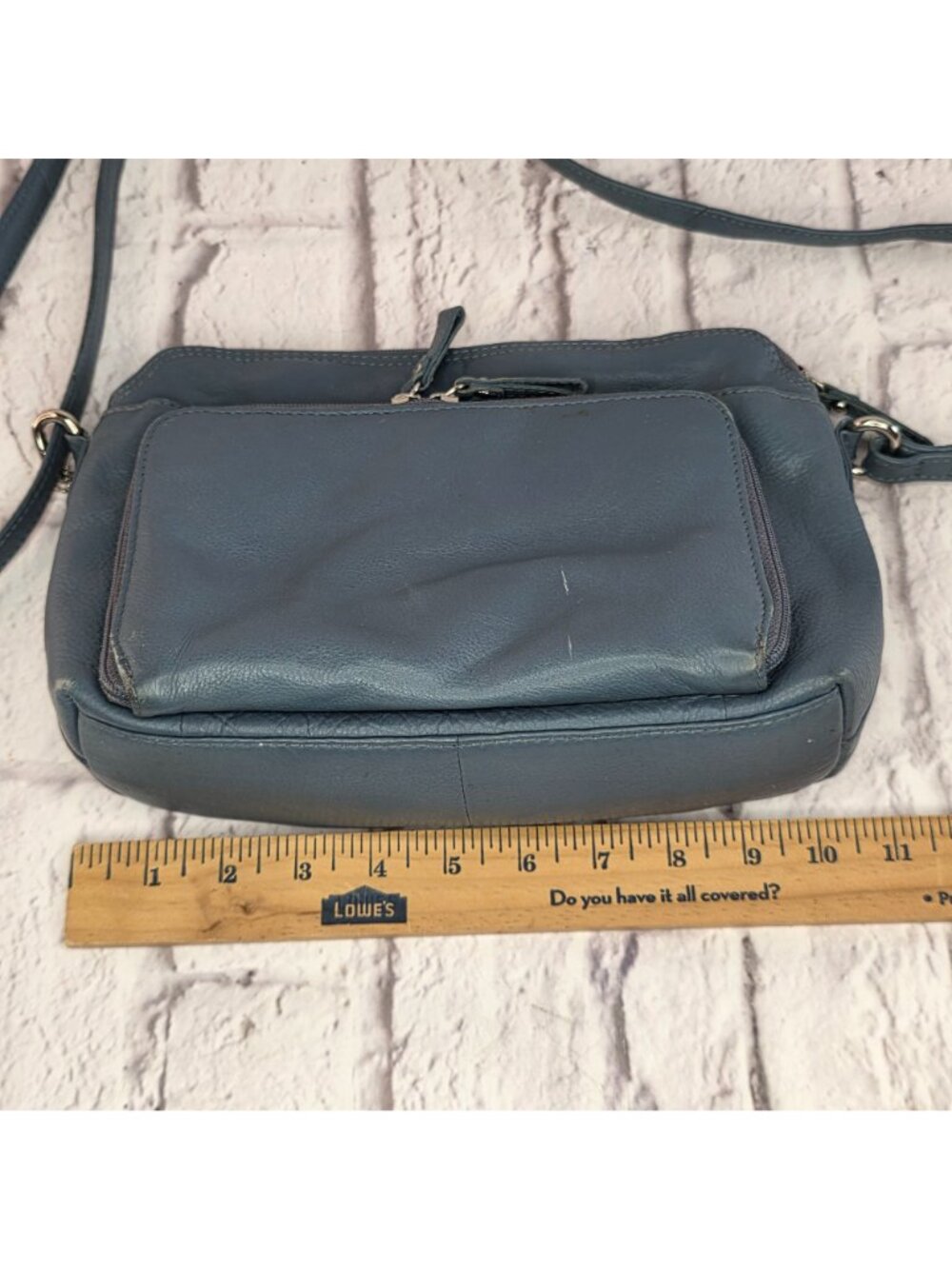 Great American Leather Works Crossbody Bag Blue Gray Multi Pocket Leather Purse - Picture 12 of 16